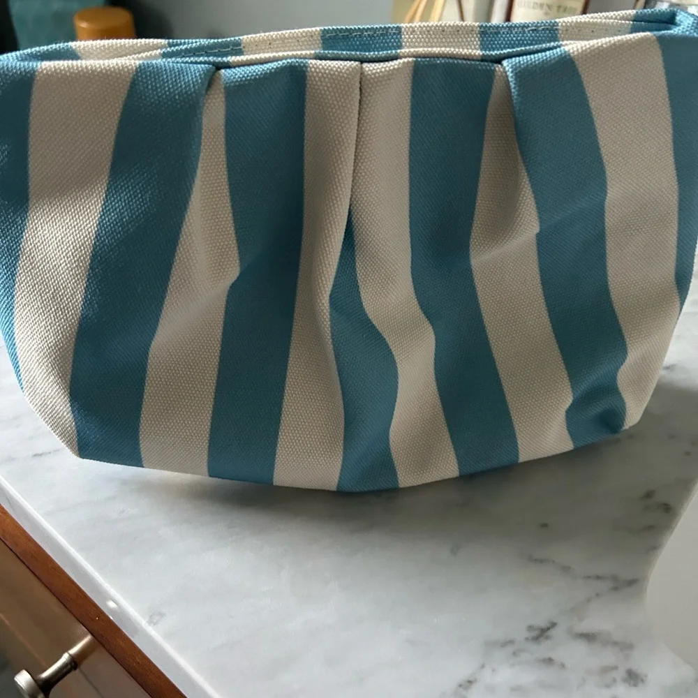 Blue and White Striped Cosmetic Bag Durable Fabric